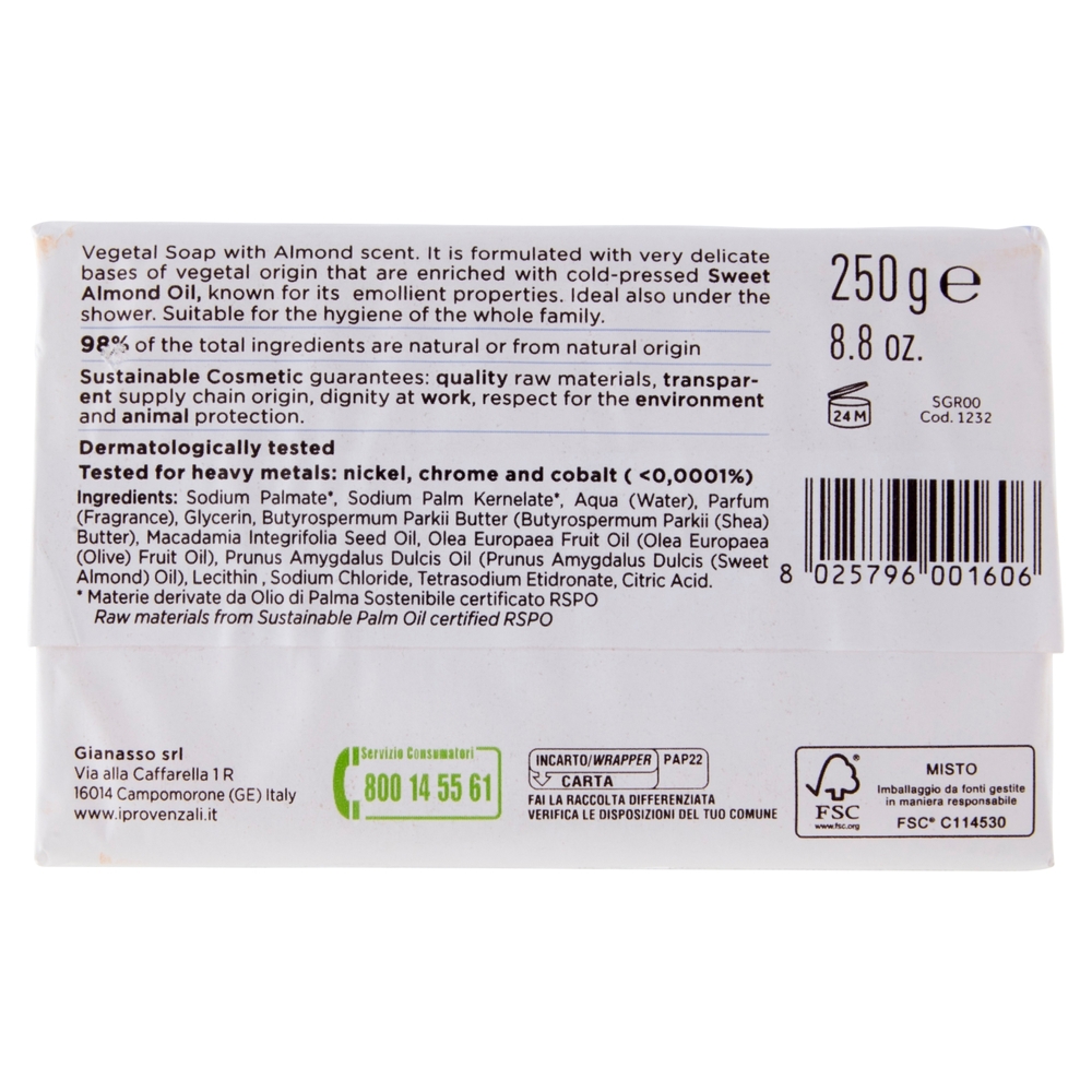 I Provenzali Sapone Vegetale Corpo Mandorle Dolci 250 g